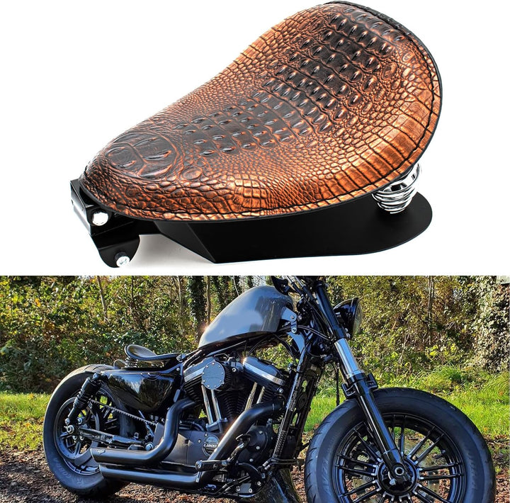 BREDUXSER Motorrad Leder Solo Sitz, Motorrad Sitz Mit Frühling Grundplatte für Bobber Sportster XL12