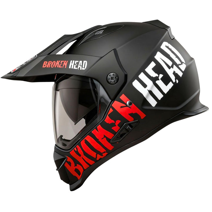 Broken Head made2rebel Motocross-Helm Rot mit Visier - Enduro-Helm - MX Cross-Helm mit Sonnenblende