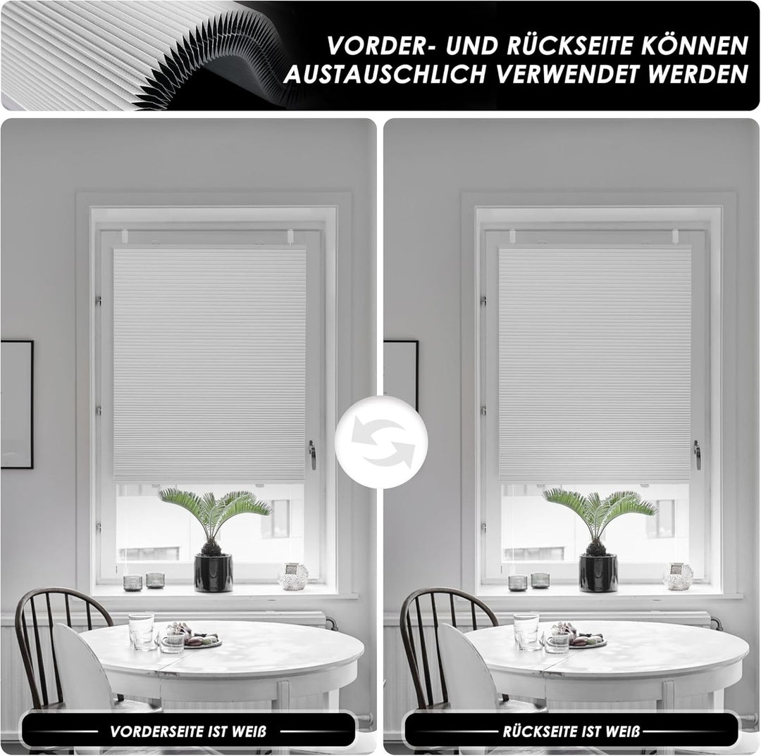 Allesin Wabenplissee ohne Bohren Verdunklung Thermo Doppelplissee Klemmfix Zweifarbig -weiss 40x120c