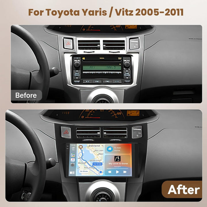 Hikity Android 15 4+128GB Autoradio für Toyota Yaris/Vitz 2005-2011 mit 9 Zoll Incell Touchscreen, A