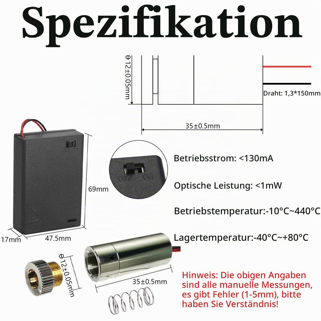 CTRICALVER 1 Stück 520nm 3-5V Grün Laserlinie Modul Diode w/Driver Kunststofflinse+ 1pcs AA Batterie