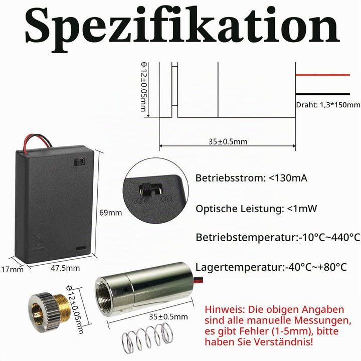 CTRICALVER 1 Stück 520nm 3-5V Grün Laserlinie Modul Diode w/Driver Kunststofflinse+ 1pcs AA Batterie