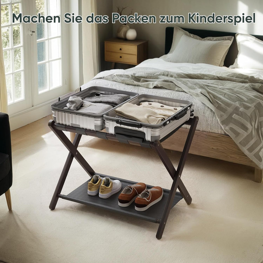 Semiocthome Kofferständer, 2er-Set, Faltbarer Gepäckträger aus Bambus mit Ablage für Gästezimmer, Sc