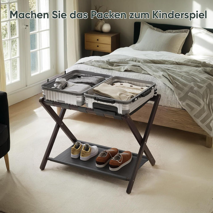 Semiocthome Kofferständer, 2er-Set, Faltbarer Gepäckträger aus Bambus mit Ablage für Gästezimmer, Sc