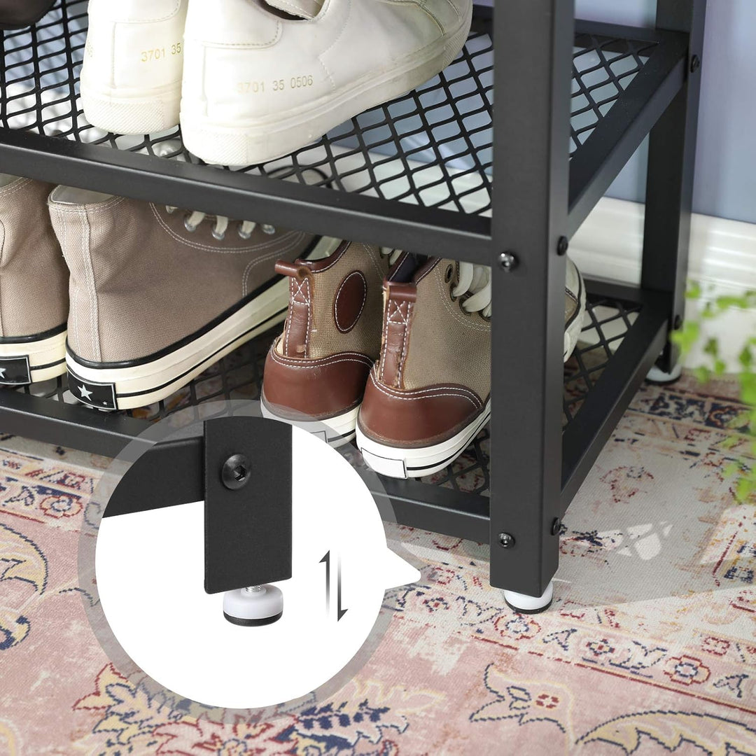VASAGLE Wandgarderobe, Schuhbank, Wandregal mit Ablage und 10 Haken, Schuhregal mit 3 Ebenen, Aufbew
