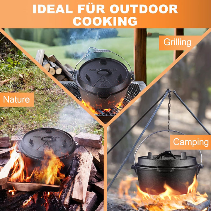 Dutch Oven,Dutch Oven 9 liter, Dutch Oven Double Function,Pre-Seasoned Dutch Oven Set,Gusseisen Dutc