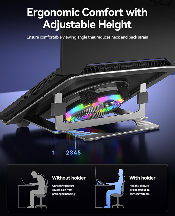 ORICO Laptop Ständer aus Aluminium mit USB-Lüfter, Ergonomisch, Höhenverstellbar und Klappbar für La