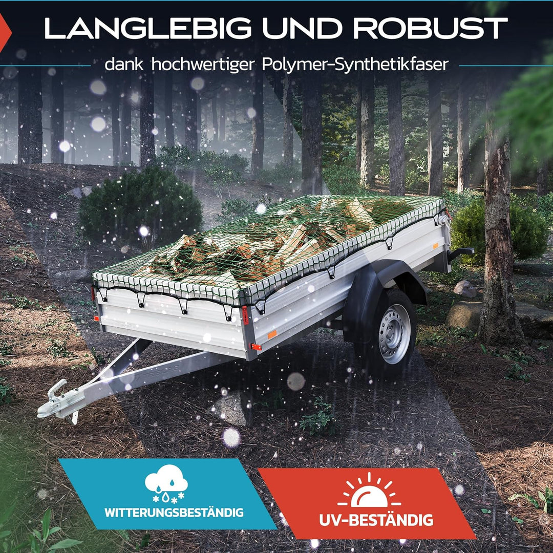 TRIBURG Anhängernetz 2x4 mit Eckmarkierungen und Randverstärkung - Anhänger Netz mit Spanngummi zur