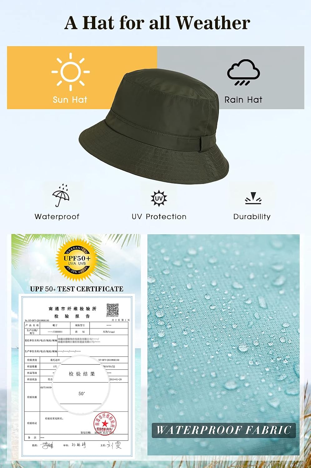 Comhats Regenhut Unisex für Damen Herren Wasserdichter Bucket hat Faltbar Eimerhut Strand Surfen Ang