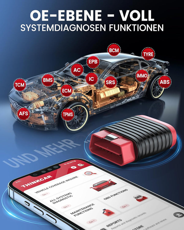 OBD2 Bluetooth Adapter, THINKCAR THINKDIAG BD6 OBD2 Diagnosegerät Mit Alle Systemdiagnosen + 5 Reset