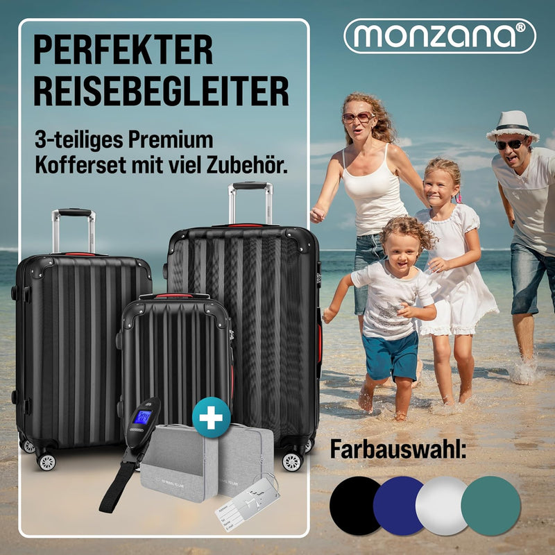 MONZANA® 3tlg. Kofferset Schloss Organizer Kofferwaage Gurt Gel-Griffe Zwillingsrollen Standfüsse Tr