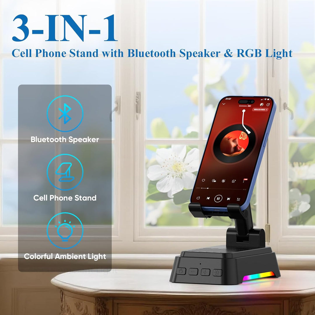 Tragbare Bluetooth Lautsprecher mit Handyhalterung und Dimmbares Nachtlicht, musikbox Bluetooth und