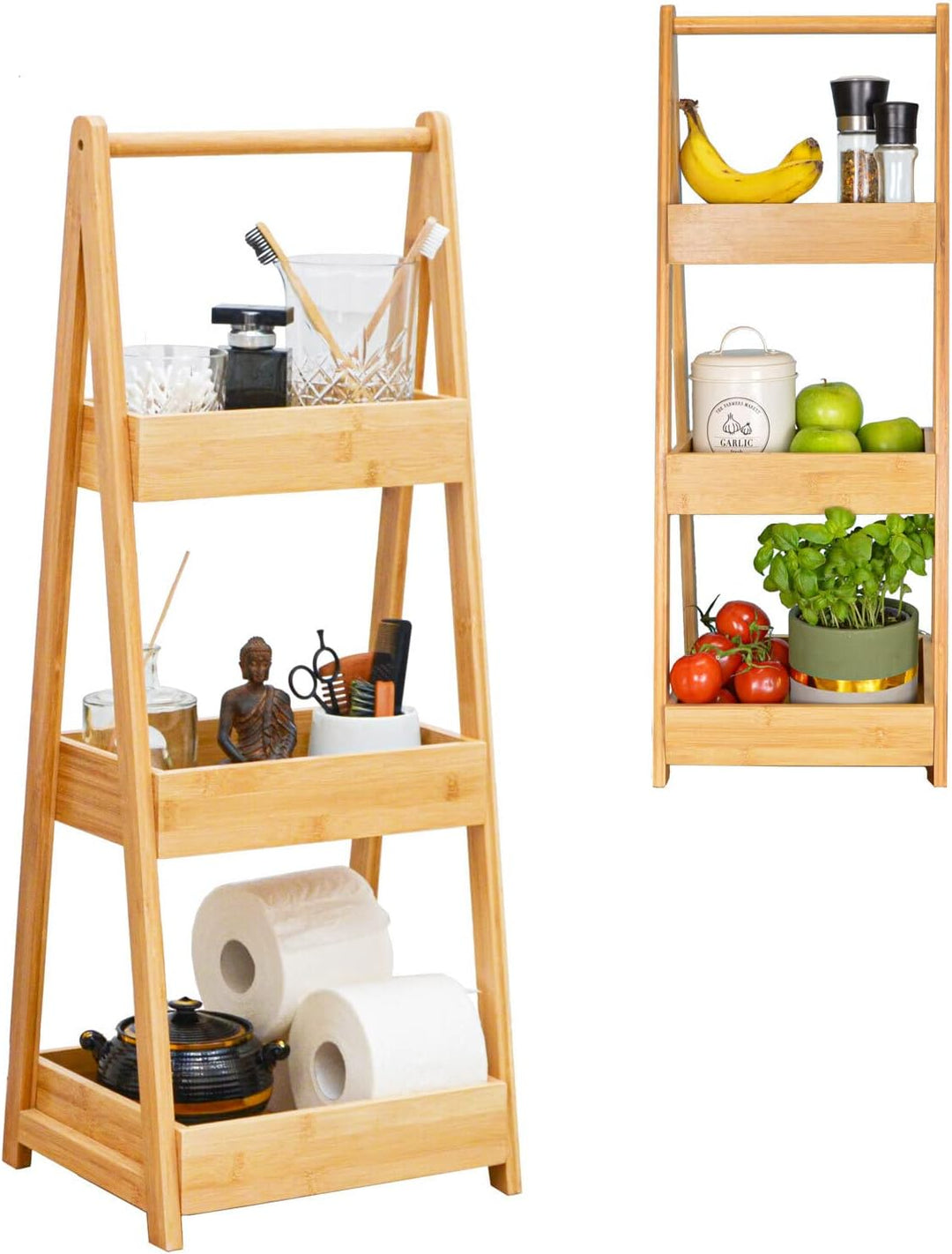 DuneDesign 100% Bambus Badregal mit 3 Körben - 30x26x78 Küche Bad WC - Holz Regal für Badezimmer