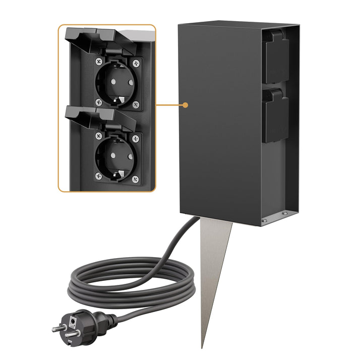 ledscom.de Garten-Steckdosen-Säule POMI mit Erdspiess und 2m Kabel für aussen, IP44, 4-Fach, anthraz
