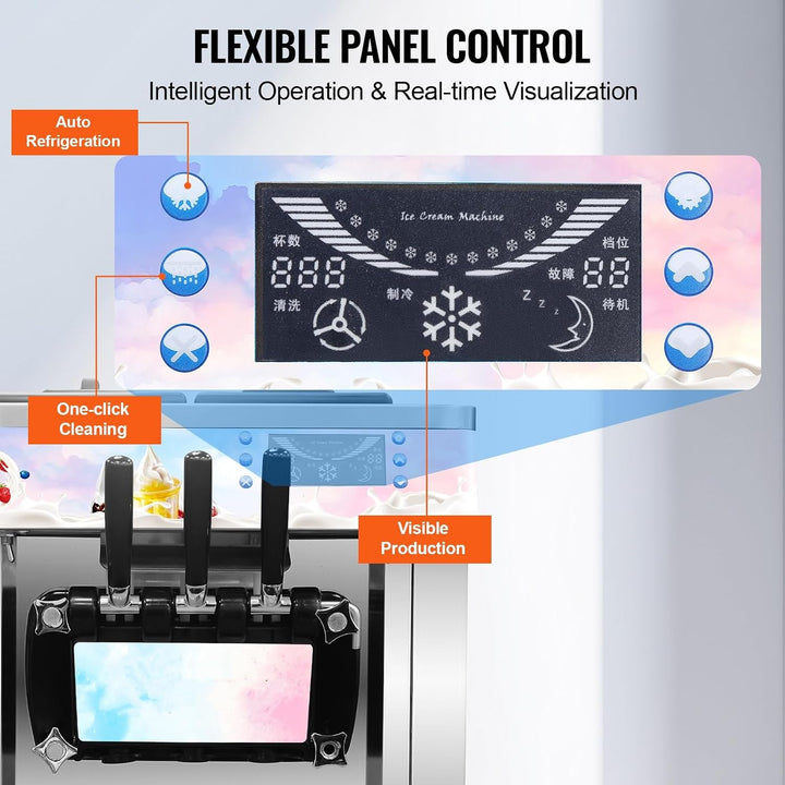 1400W Gewerbliche Eiscrememaschine S20AB, Farbdisplay, 20L/H Ausstoss, Tisch-Eismaschine für Softeis