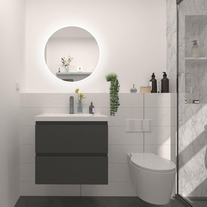 Badspiegel mit Beleuchtung Rund LED Spiegel Bad mit Touch-Schalter Badezimmerspiegel Beleuchtet Kalt