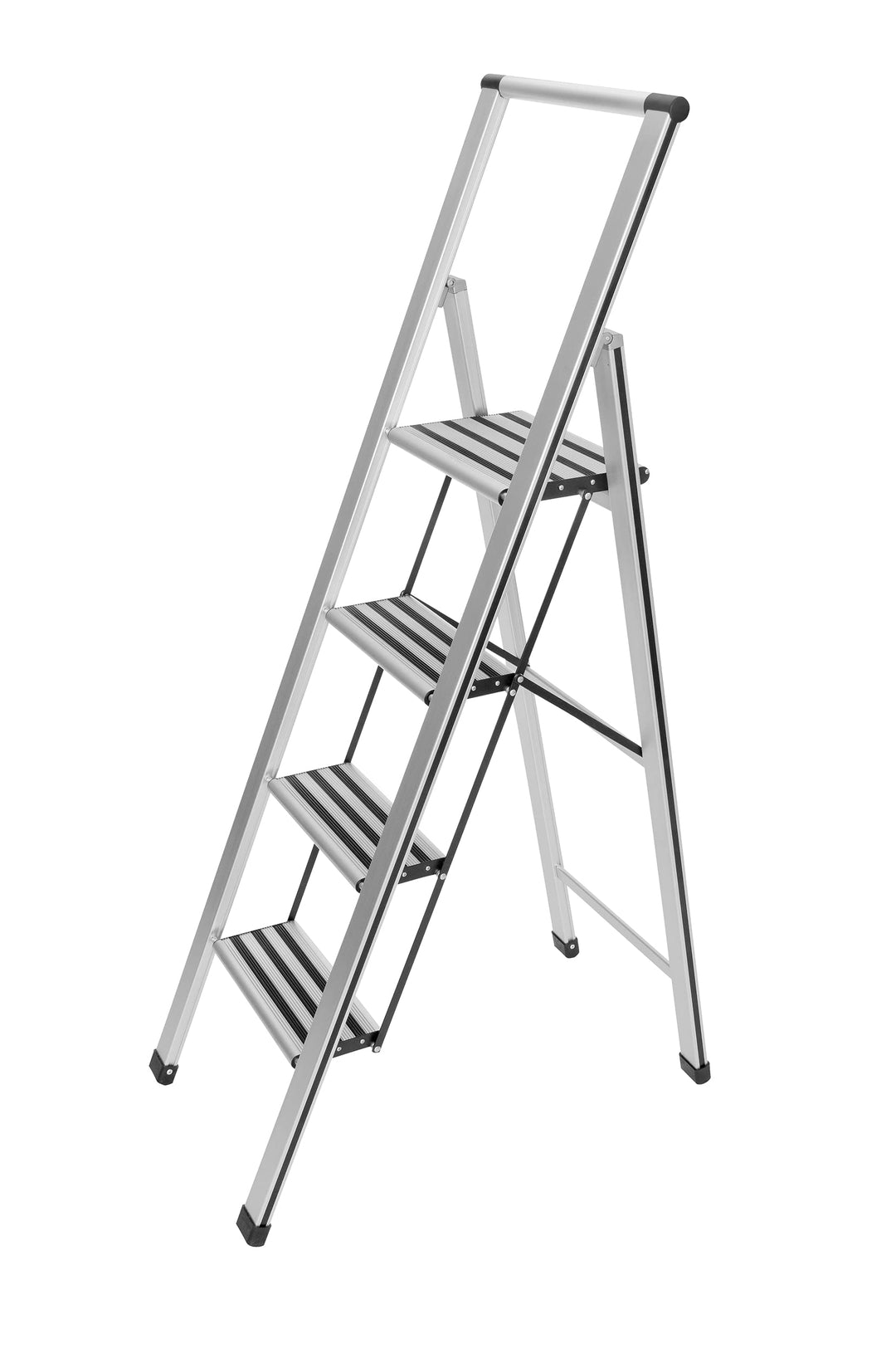 WENKO Leichte Aluminium Trittleiter mit 4 Stufen für 100 cm höheren Stand, rutschsichere XXL-Stufen,