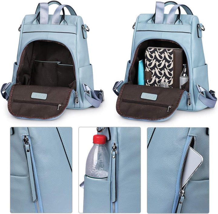 S-ZONE Damen Rucksack Echtleder Weiches Wasserdicht Anti Diebstahl Mode Rucksackhandtasche Casual Sc