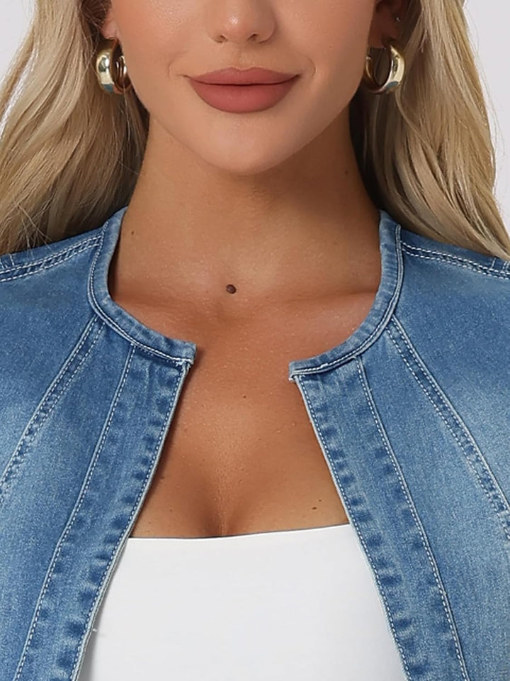 Allegra K Damen Kurz Jeansjacke Bolero Kurzarm Flügelärmeln Elegant Crop Denim Jacke S Blaue