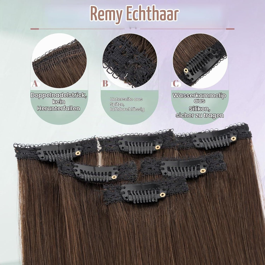 Benehair Clip in Extensions Echthaar, 6Pcs Clip Echt Haar Extension, Einzelclip Echthaar Extension C