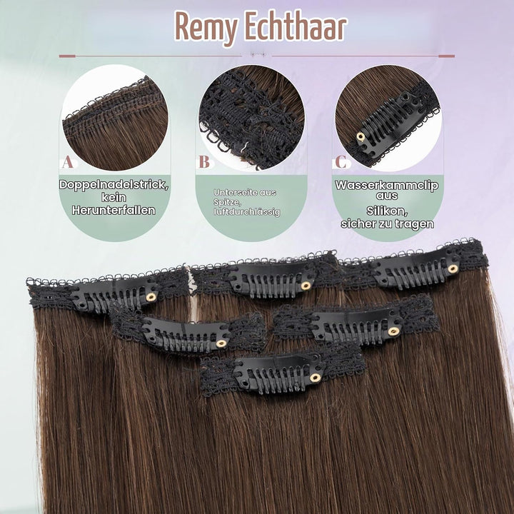 Benehair Clip in Extensions Echthaar, 6Pcs Clip Echt Haar Extension, Einzelclip Echthaar Extension C