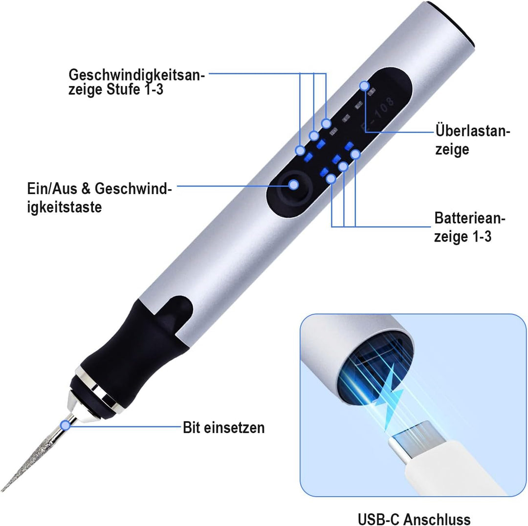 Mcbazel Elektrischer Gravierstift, USB Wiederaufladierbar Gravur Werkzeug Kit, Graveur Gravurwerkzeu