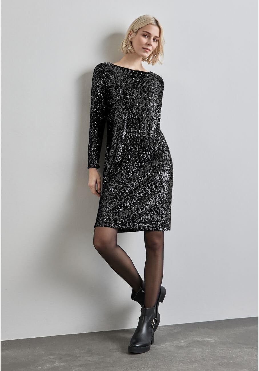 Street One Damen Party Sequins Dress solid 38 Sparkling Silver, 38 Sparkling Silver