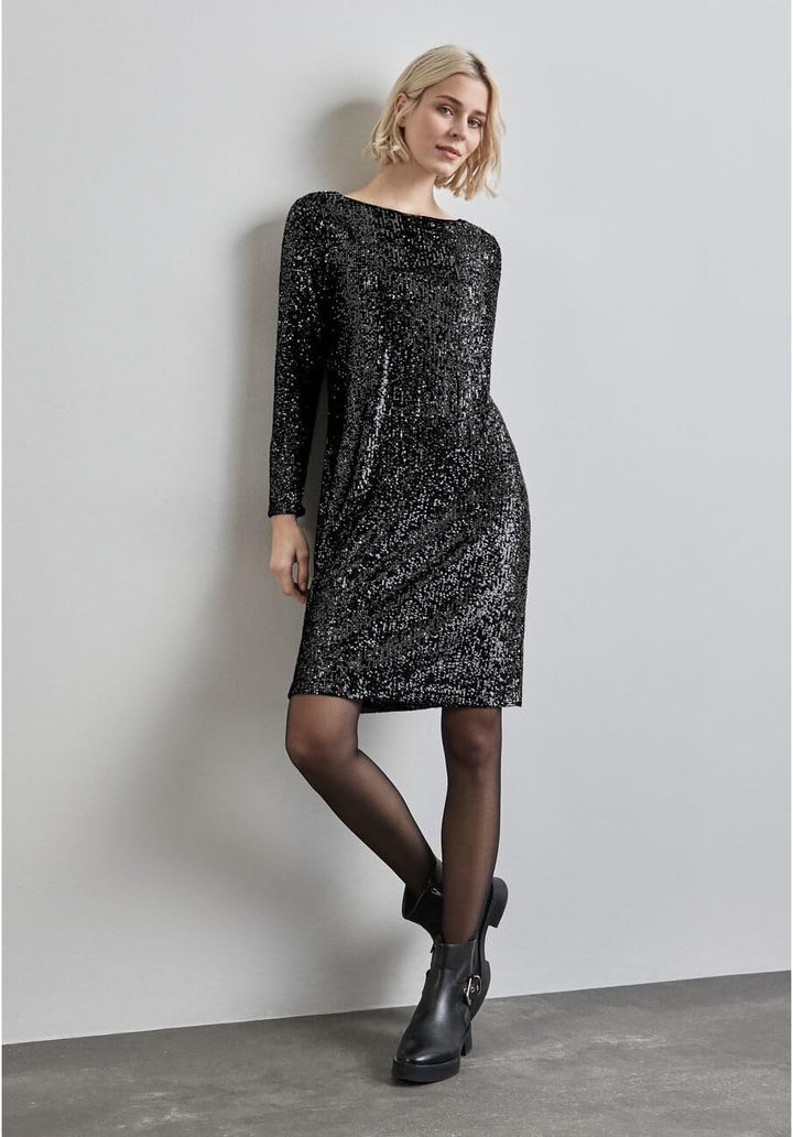 Street One Damen Party Sequins Dress solid 38 Sparkling Silver, 38 Sparkling Silver