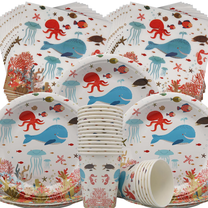 Doyomtoy Ocean Sea Partygeschirr,60 Stück Ozean Geburtstag Dekoration Dessertteller Tassen Serviette