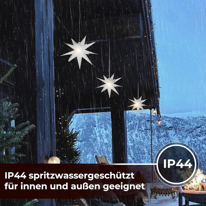 Leuchtstern 3D mit LED Beleuchtung | 3er Set | weiss | Ø 27 cm| 3D Stern mit 15 Spitzen | wetterfest
