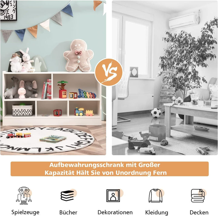 COSTWAY Kinder Spielzeugschrank Holz, Spielzeugregal mit 2 grossen Fächern und 3 kleinen Fächern, of