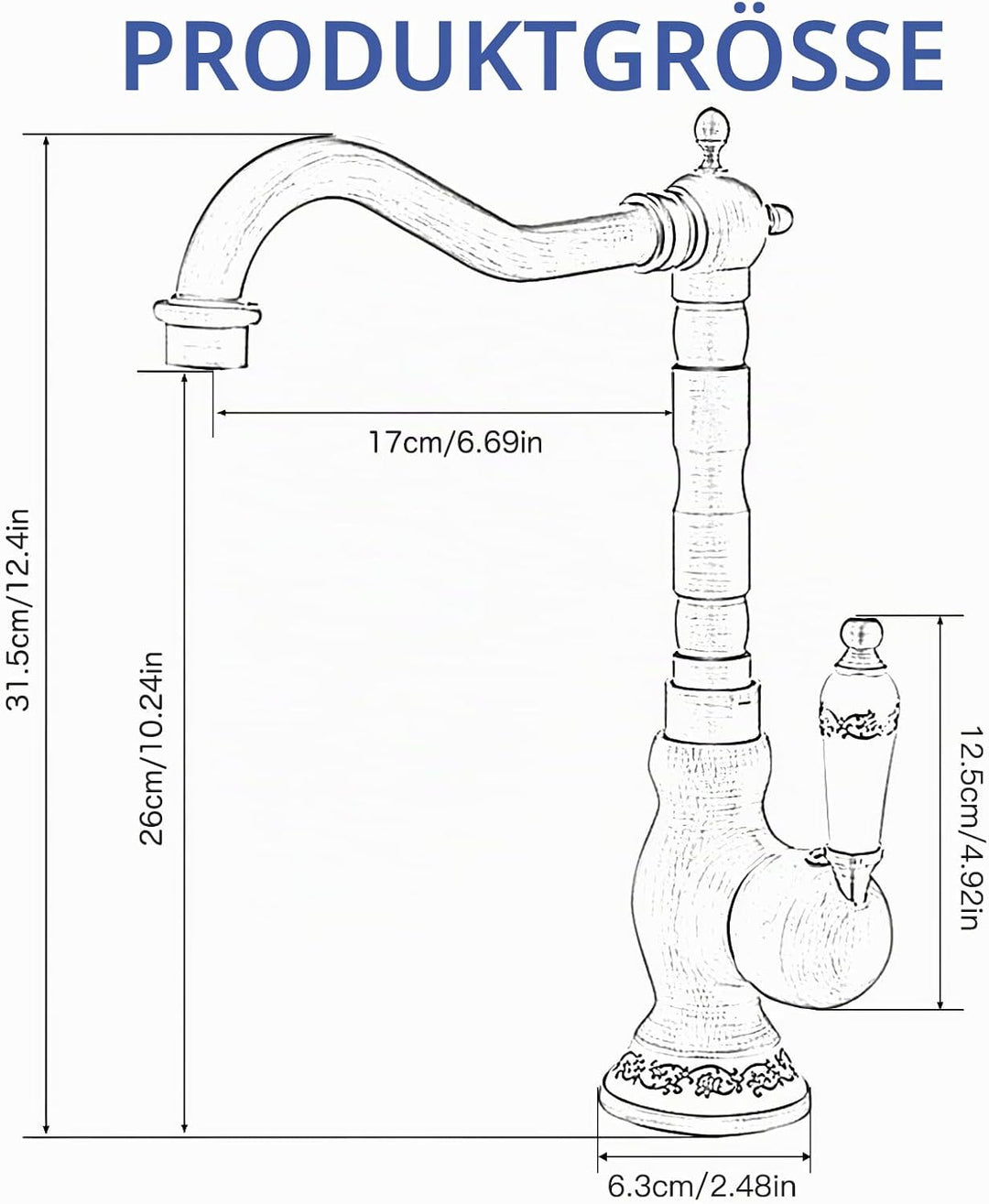 Namuoto Wasserhahn Bad Antik Messing, Einhebel Mischbatterie Badarmatur Hoher Auslauf, Waschbeckenar