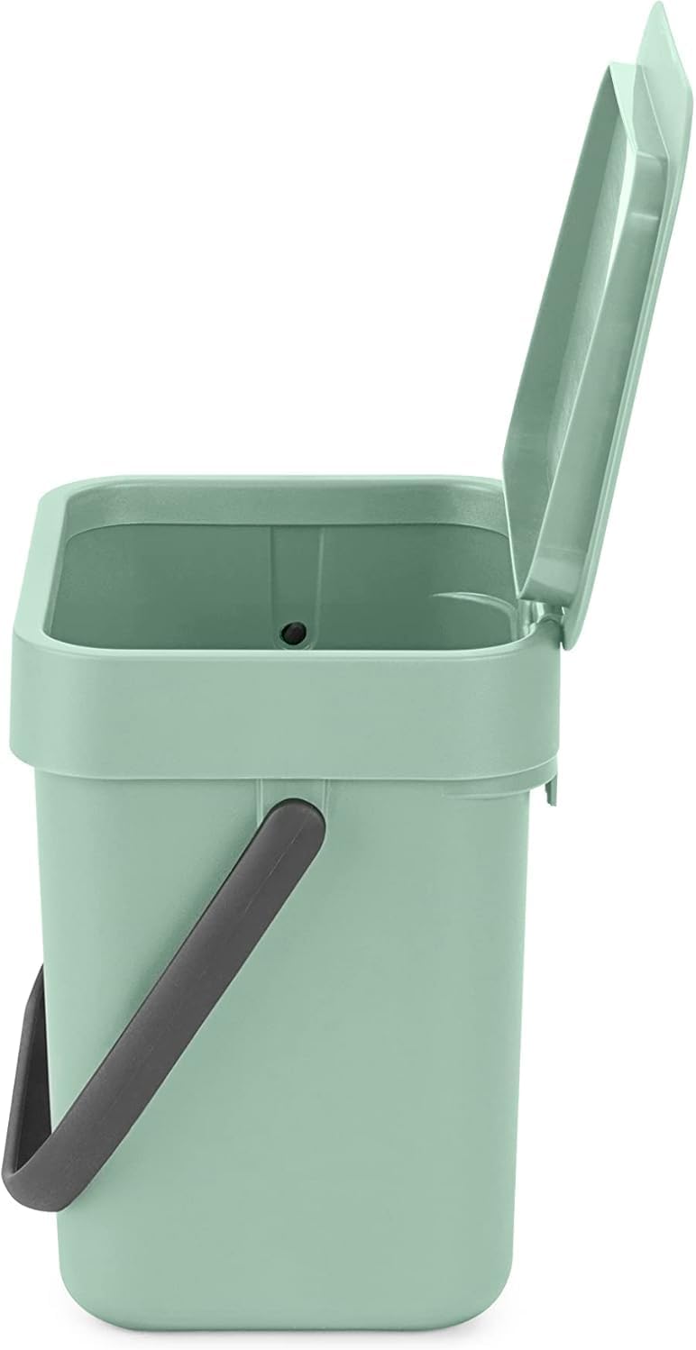 Brabantia Sort &amp; Go Abfalleimer mit Deckel 3 L (hellgrün), platzsparender Biomüll Behälter mit Griff