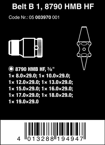 Wera 05003970001 Zyklop Steckschlüsseleinsätze Belt B 1 mit Haltefunktion, 3/8“-Antrieb, 10-teilig