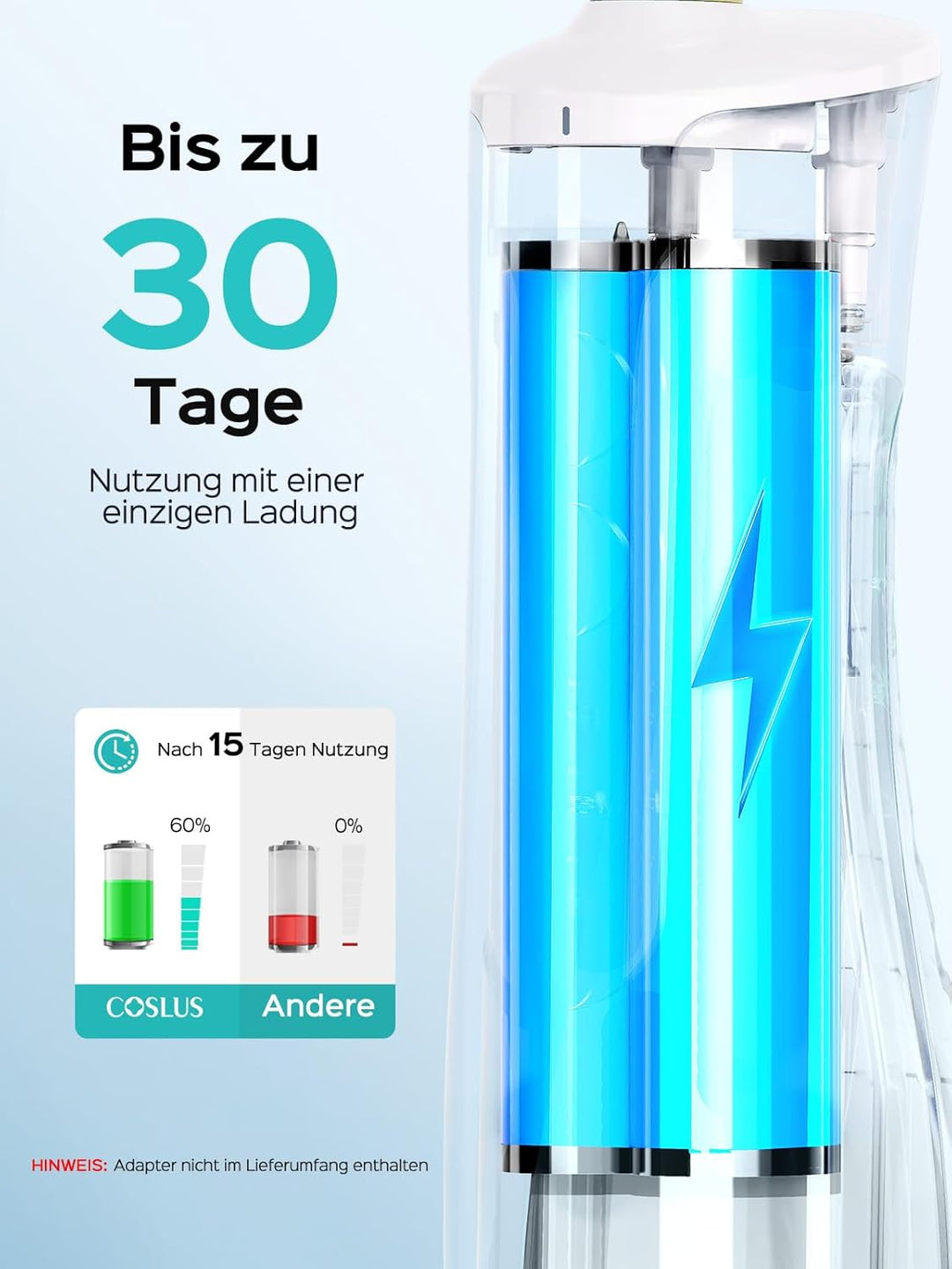 COSLUS Munddusche Kabellos 2025 Upgraded Elektrische Zahnreiniger: 10 Intensitäten & 300ML Wassertan