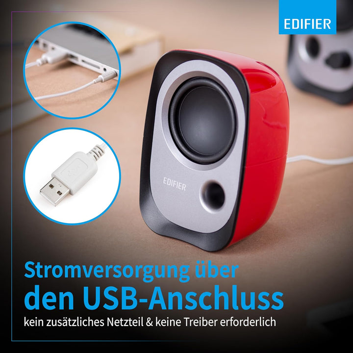 Edifier R12U RD USB-Lautsprecherset Bassreflex-Port Kopfhöreranschluss Integrierter Lautstärkeregler
