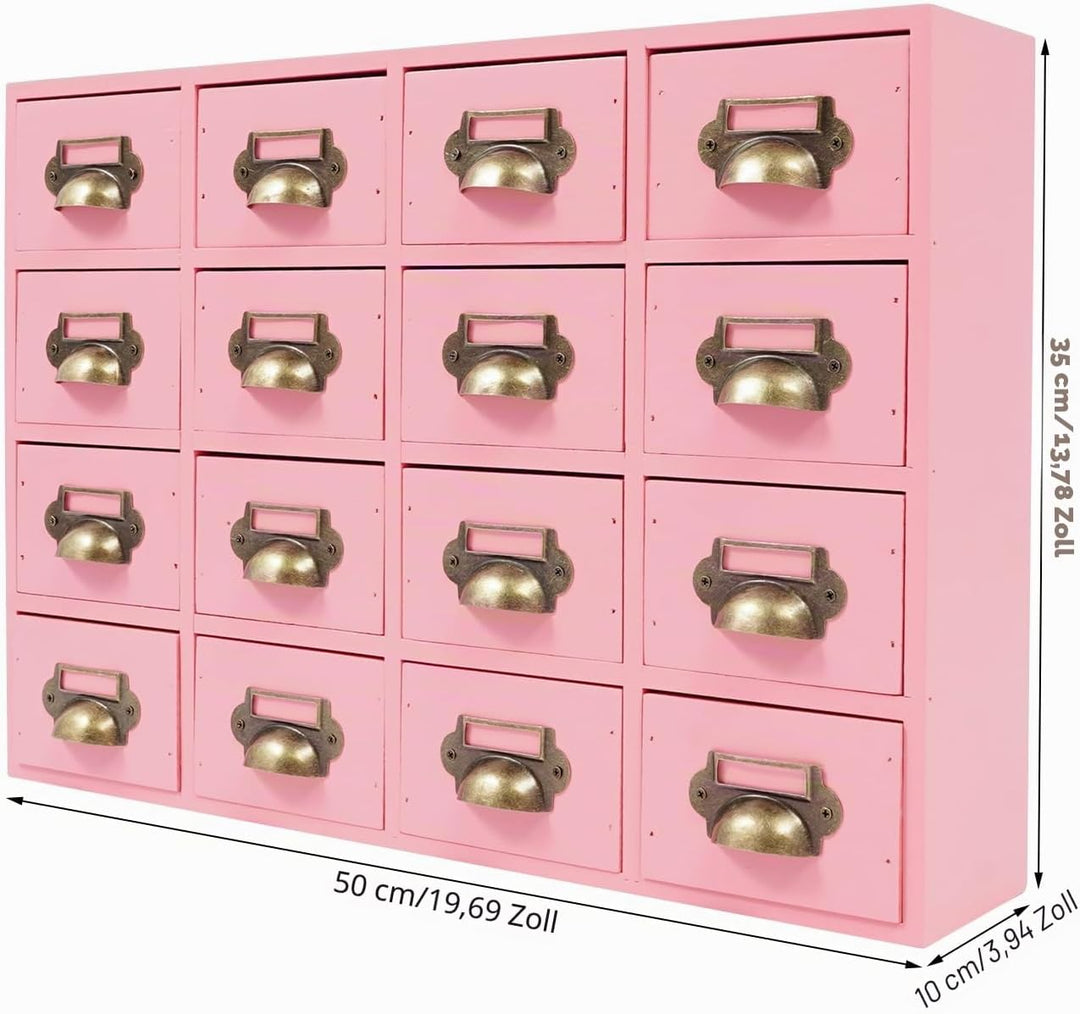 Holz Schubladenbox 4 X 4 Stufige SchubladenOrganizer Vintage Apothekerschrank mit 16 Schubladen Schl