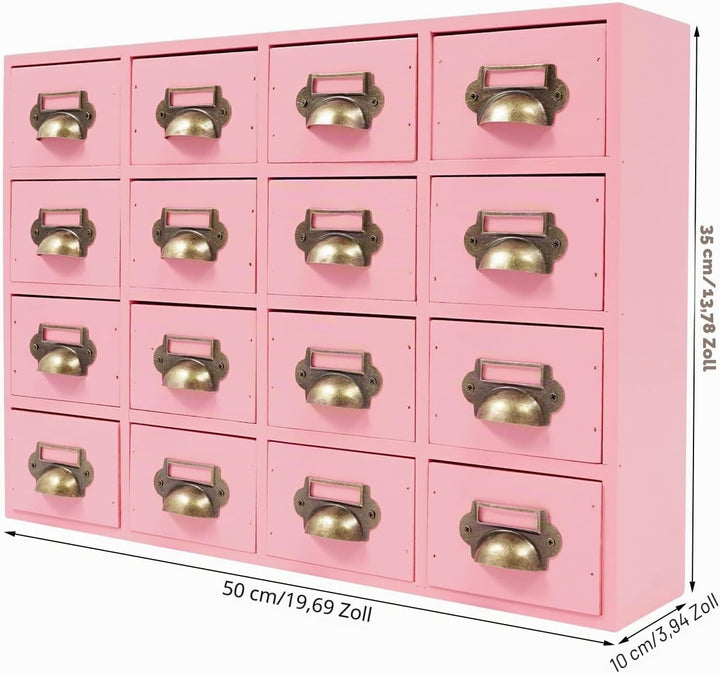 Holz Schubladenbox 4 X 4 Stufige SchubladenOrganizer Vintage Apothekerschrank mit 16 Schubladen Schl