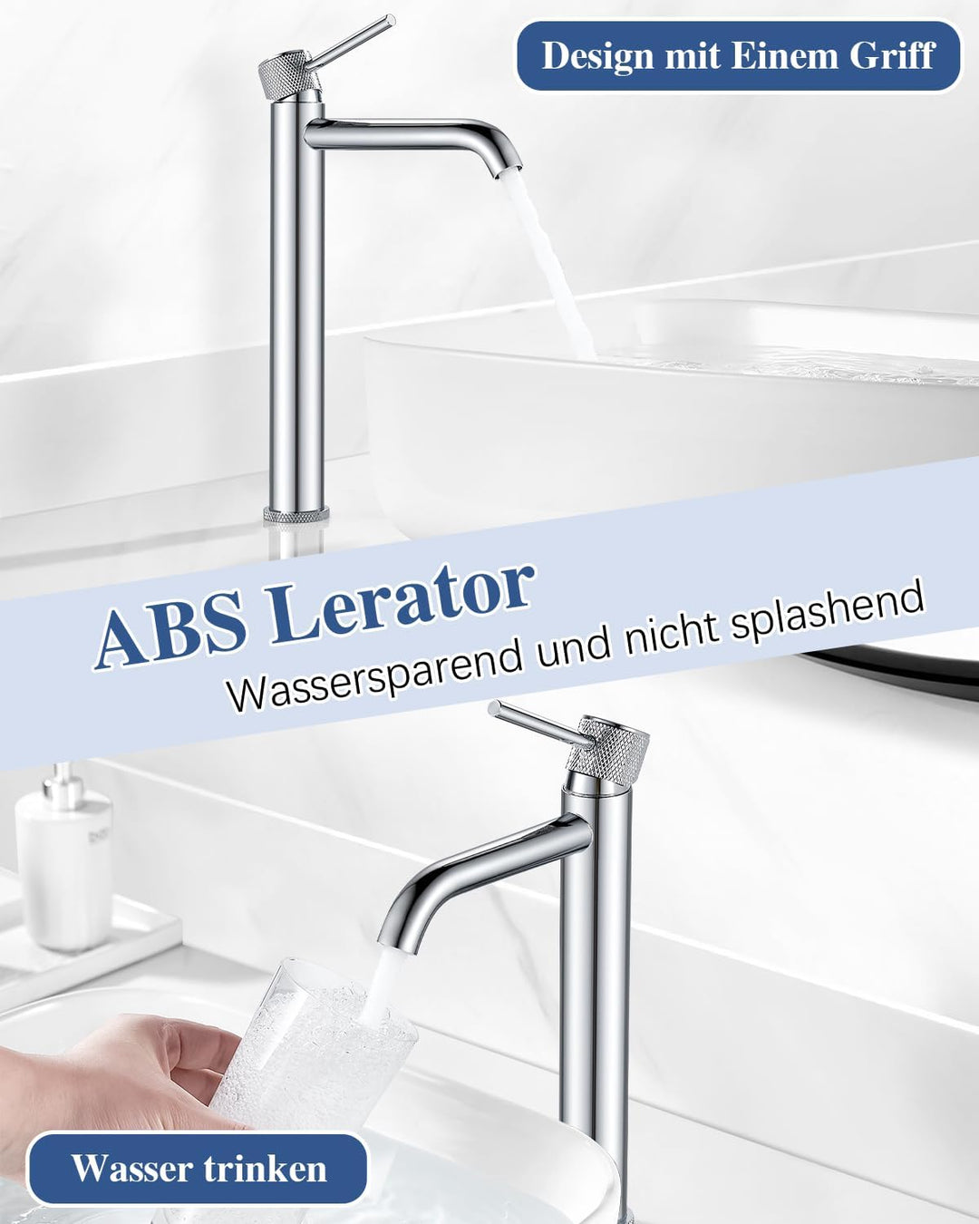 Wasserhan Bad Hoch Waschbecken Armatur Waschtischarmatur Einhebelmischer Einhand Mischbatterie Chrom