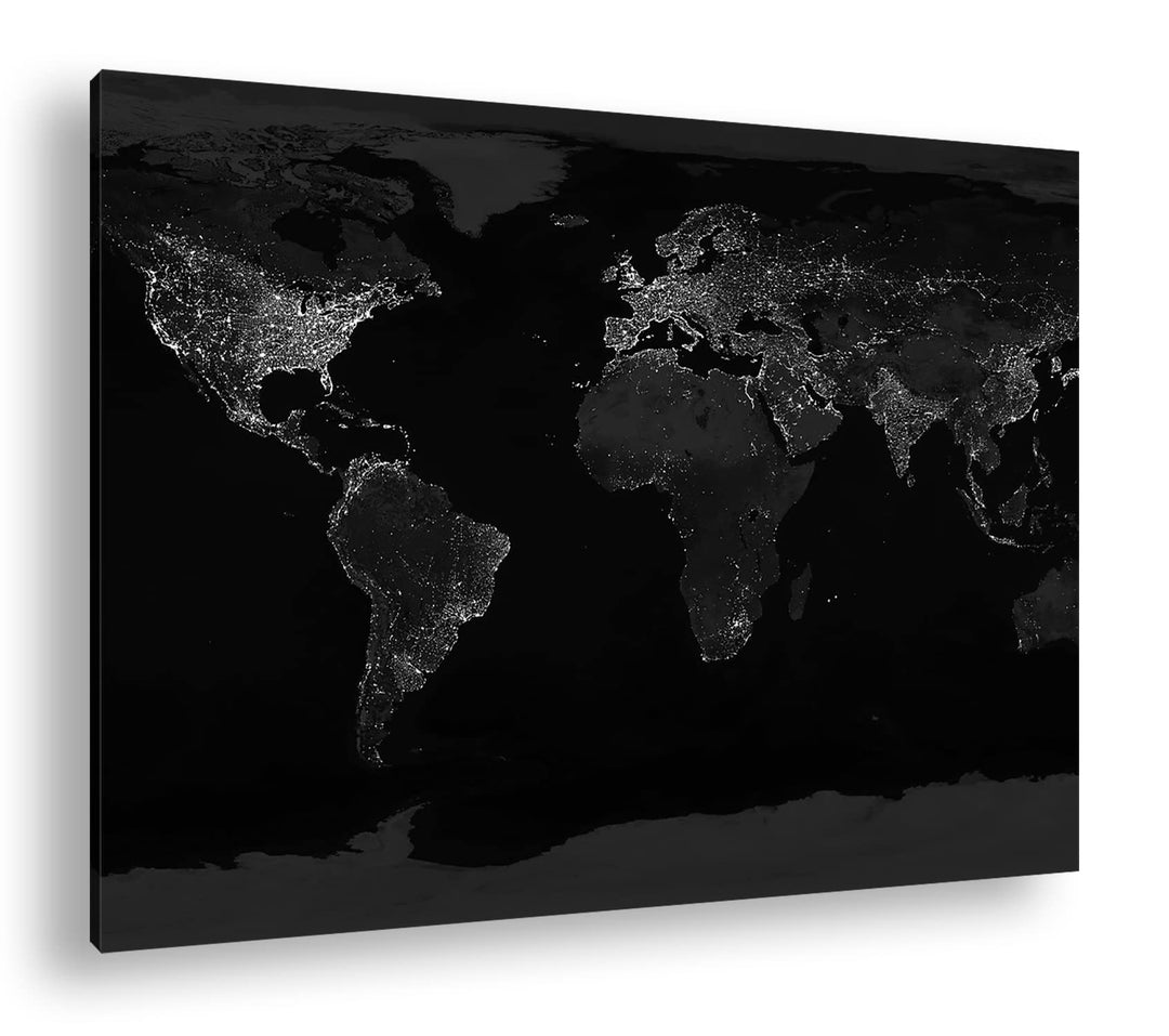 die Welt bei Nacht Format: 80x60 Effekt: Schwarz&Weiss als Leinwandbild, Motiv fertig gerahmt auf Ec