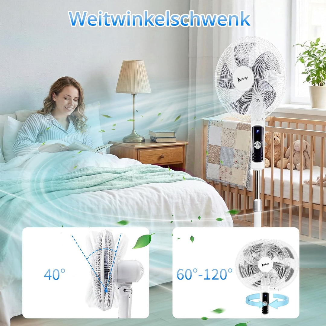 LEADZM Standventilator Leise mit Fernbedienung,3 Geschwindigkeitsstufen,7,5H Timer,117-134 cm höhenv