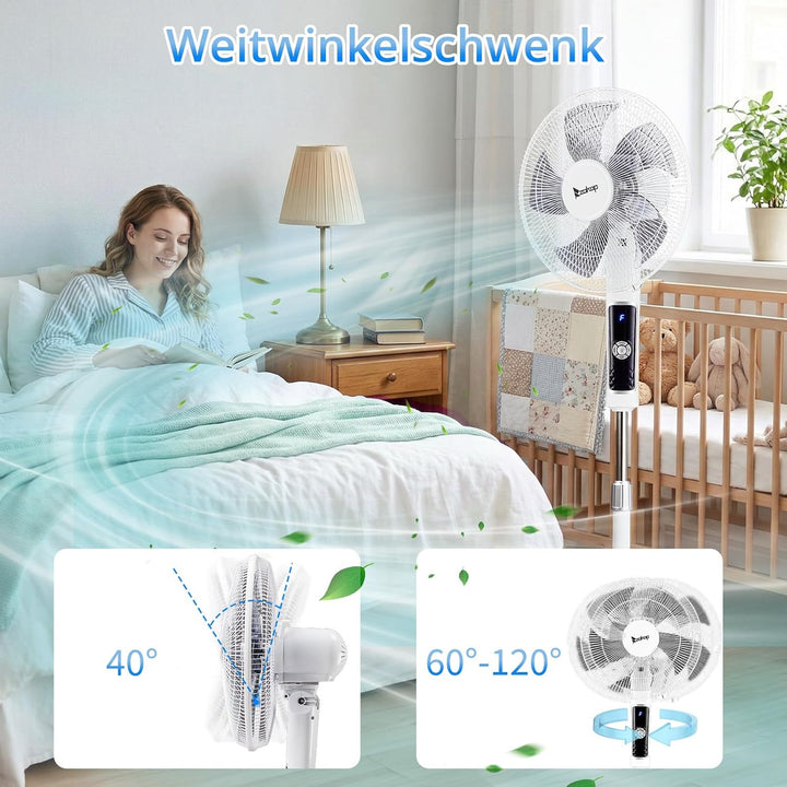 LEADZM Standventilator Leise mit Fernbedienung,3 Geschwindigkeitsstufen,7,5H Timer,117-134 cm höhenv