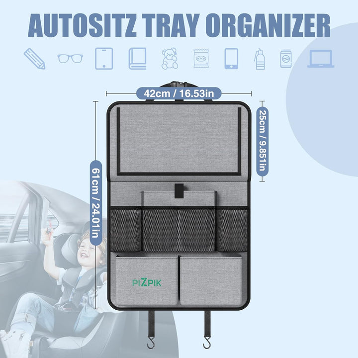 Plzpik Auto Organizer,2 Grosse Rückenlehnenschutz,Autositz Organizer Kinder mit Klapptisch, 12 Tasch