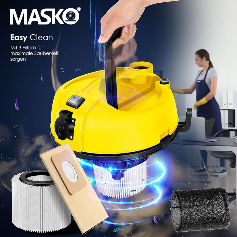 Masko® 6IN1 Industriestaubsauger Staubsauger Nass Trocken Sauger Aschesauger 2300W + Steckdose✓ Blas