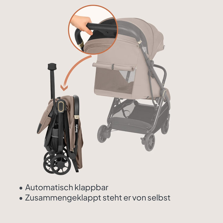Lionelo Buggy Bess bis 22 kg von 6 Monaten bis 4 Jahren 360°-PU-Schwenkräder, Einhand-Klappfunktion,