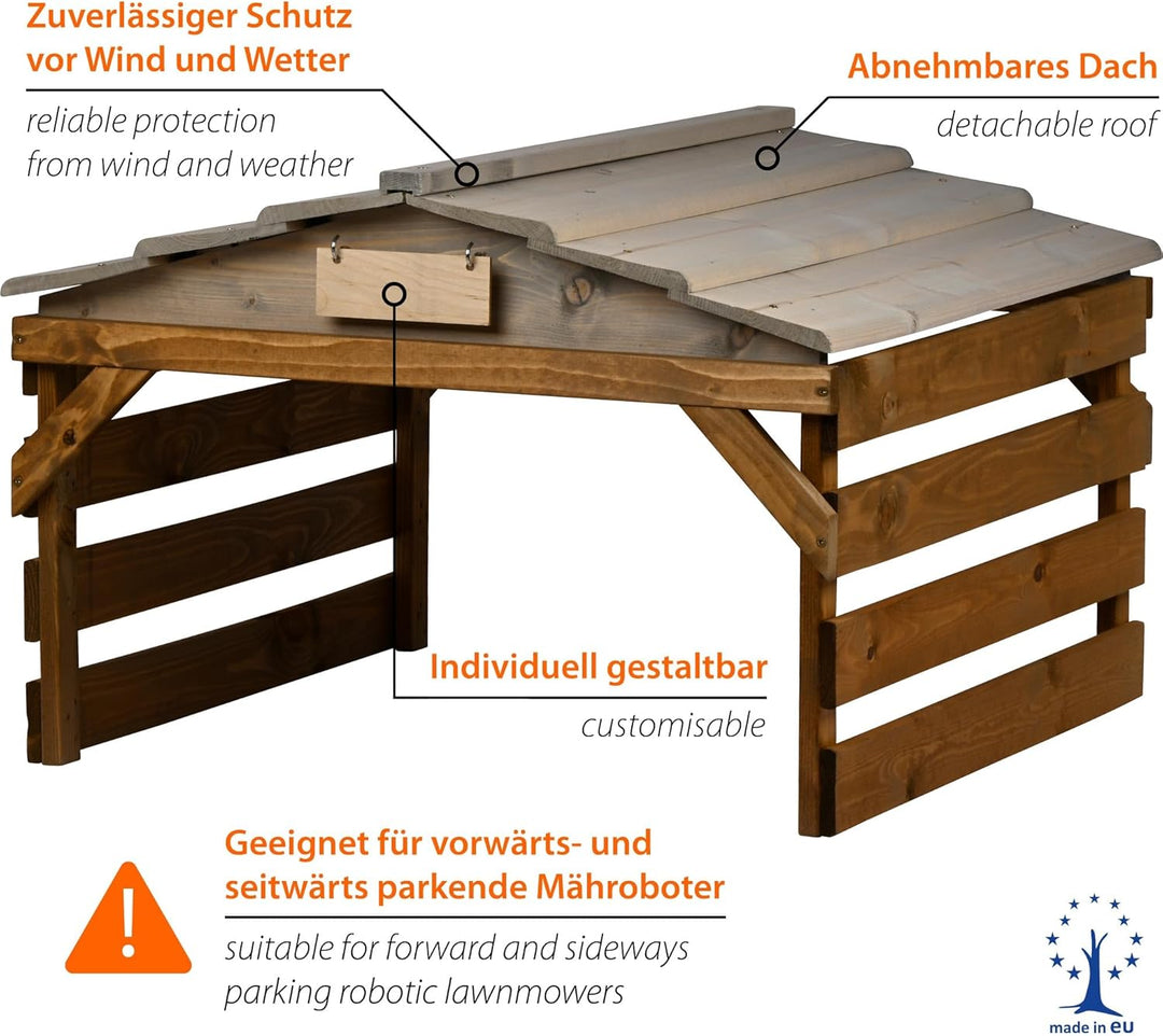 dobar® Mähroboter Garage aus Holz mit abnehmbarem Dach - Rasenroboter Unterstand mit individualisier