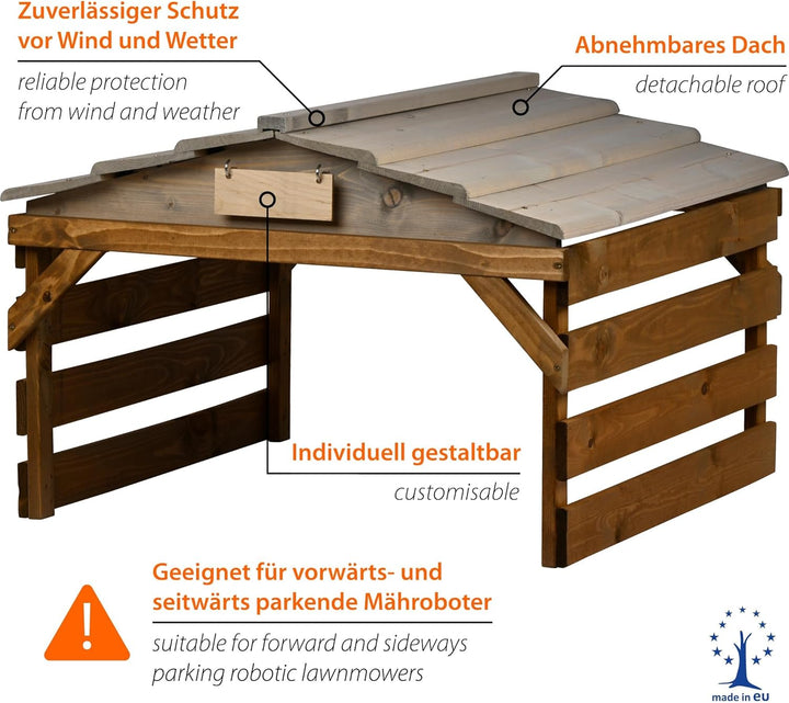 dobar® Mähroboter Garage aus Holz mit abnehmbarem Dach - Rasenroboter Unterstand mit individualisier