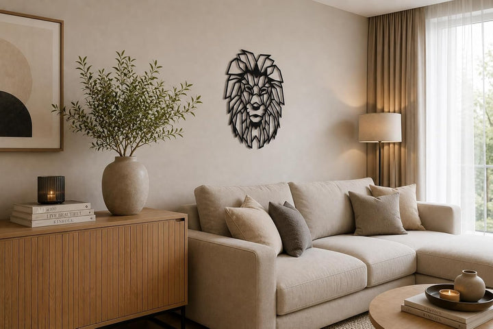 Pet-Jos Löwe Wanddekoration Holz Löwe Wanddeko Geometrische Ornamente Minimalistische Wandkunst Häng