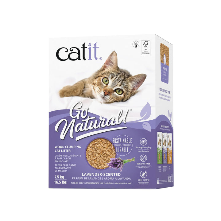 Go Natural! Klumpende nachhaltige Katzenstreu aus Holz mit Lavendelduft 7,5kg