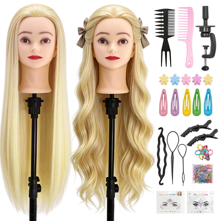 Yofuly 28-29Zoll / 71–74cm Frisierkopf mit Ohrlöchern, 100% Synthetikfaser-Haar Styling Kopf, Frisie